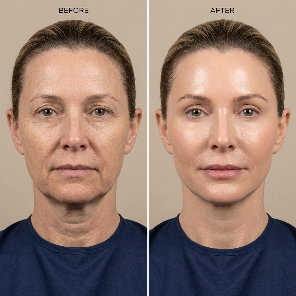 Resultado de rejuvenescimento facial — antes e depois